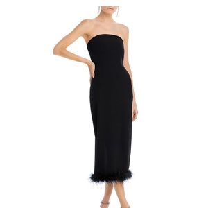 Strapless midi dress with faux feather trim